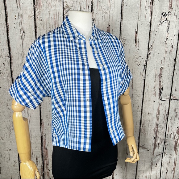 NEW NWT Theory Dillon Plaid Cropped Plaid Checkered Button Down Shirt Top Petite - Picture 6 of 16